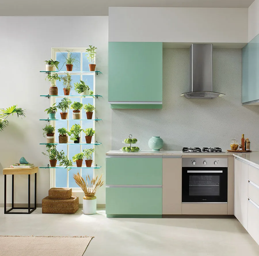 A Modern Interior Design Kitchen With A Row Of Shelves Used As A Herb Garden - Beautiful Homes